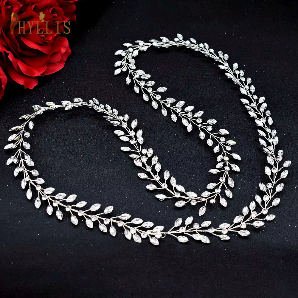 A274 Elegant Handmade Bridal Headband - Extra Long Rhinestone and Crystal Tiara for Weddings and Special Occasions