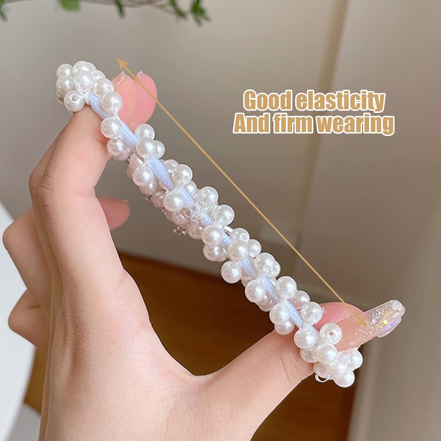 Baby Toddler Hair Ties, Pearl Beads Hair Scrunchies with Crown, Hair Ties Band Elastic Hari Bands Ponytail Holders Hair Accessories for Princess Crystal Shiny Tiaras Headbands (Cloud)