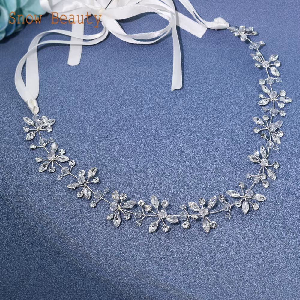 A274 Elegant Handmade Bridal Headband - Extra Long Rhinestone and Crystal Tiara for Weddings and Special Occasions