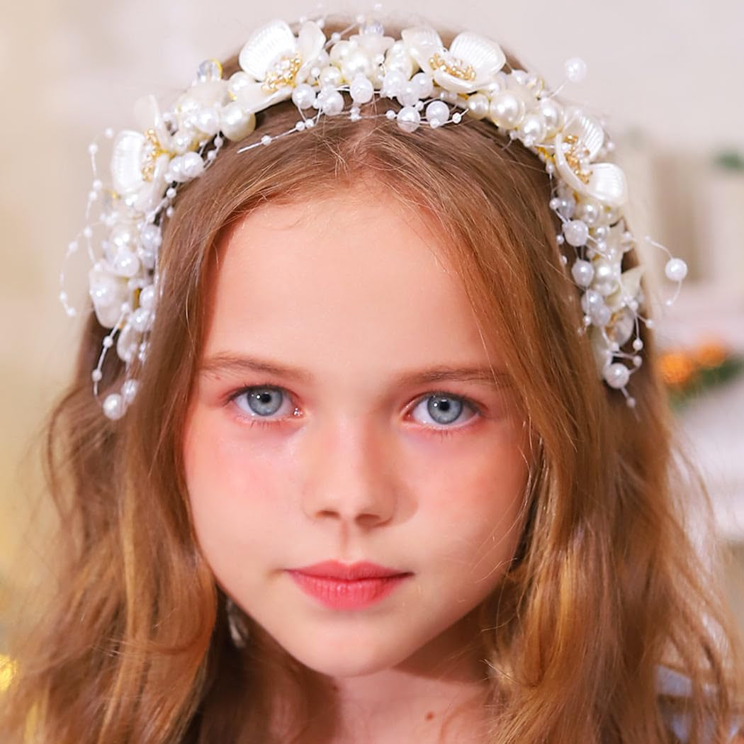 Exquisite White Pearl Floral Bridal Headband with Sparkling Rhinestones - The Perfect Hair Accessory for Weddings and Special Occasions