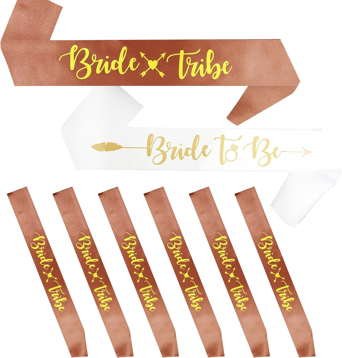 Bride Tribe Bridesmaids Sashes 8 Pack Satin Bachelorette Sashes for Bridal Shower Decorations, Bachelorette Party Decorations, Bachelorette Party Favors Girls' Night Out – Rose Gold