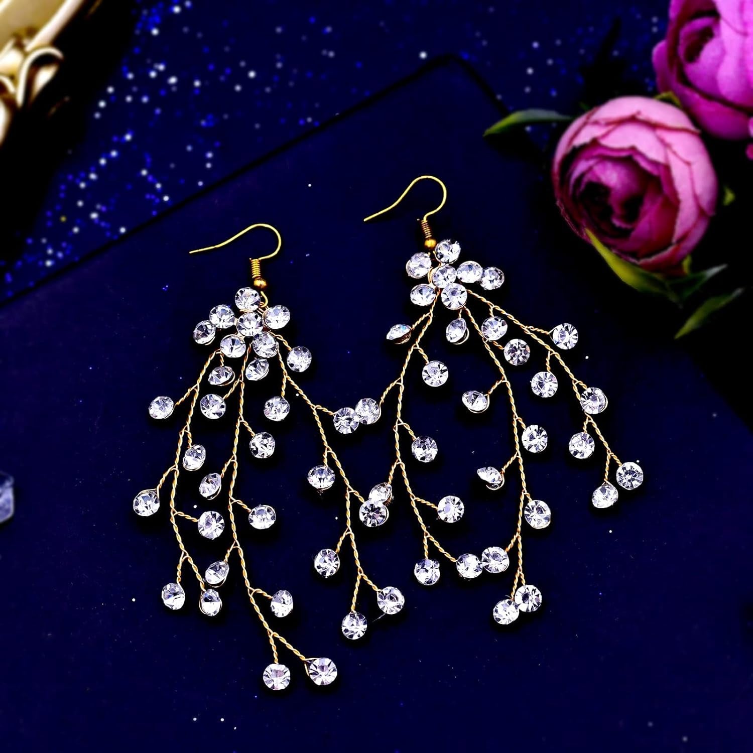 Exquisite Gold Bridal Crystal Tiara Crown Set with Necklace and Earrings - Perfect for Weddings and Special Occasions