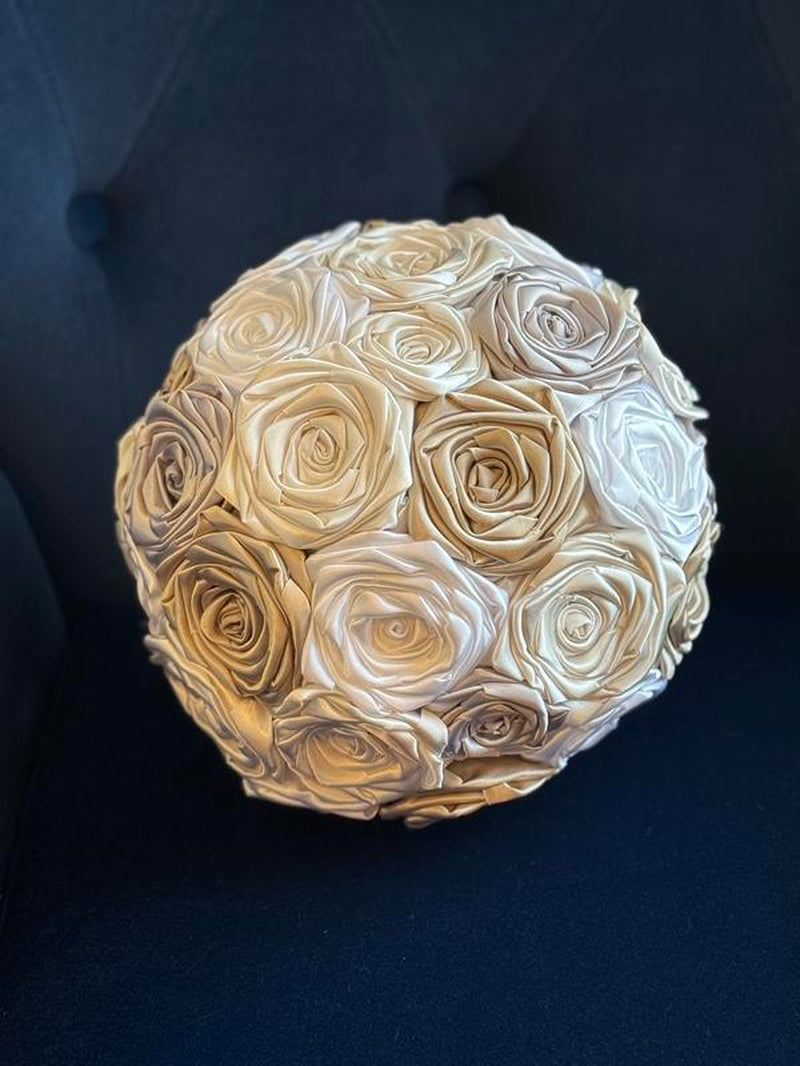 Mila's Bouquet: Elegant Ivory, White, Silver, and Champagne Bridal Bouquet for Outdoor, Beach, and Church Weddings - Handmade Satin Rose Design for Budget-Conscious Brides