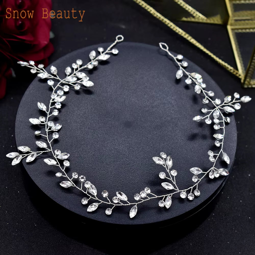 A274 Elegant Handmade Bridal Headband - Extra Long Rhinestone and Crystal Tiara for Weddings and Special Occasions