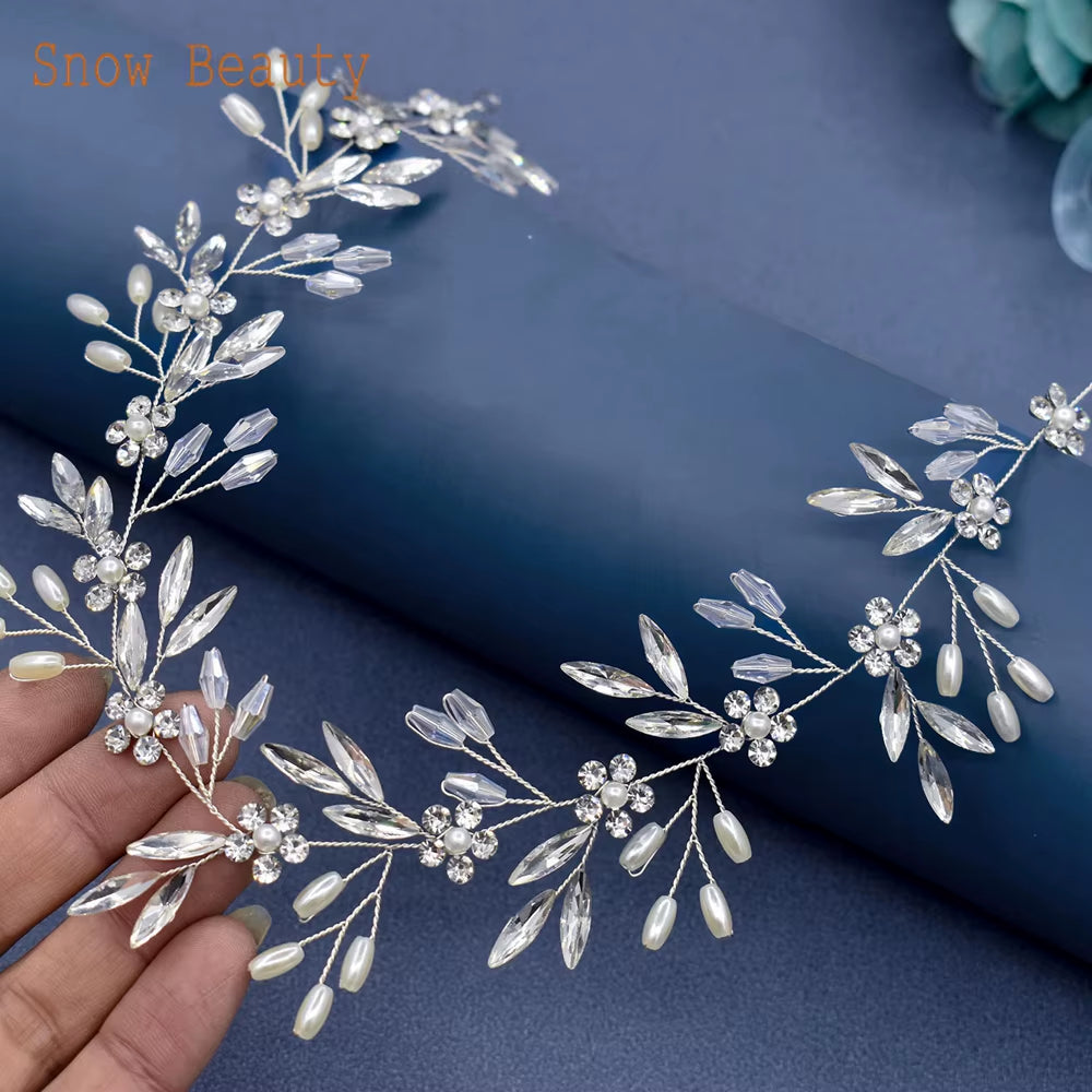 A274 Elegant Handmade Bridal Headband - Extra Long Rhinestone and Crystal Tiara for Weddings and Special Occasions