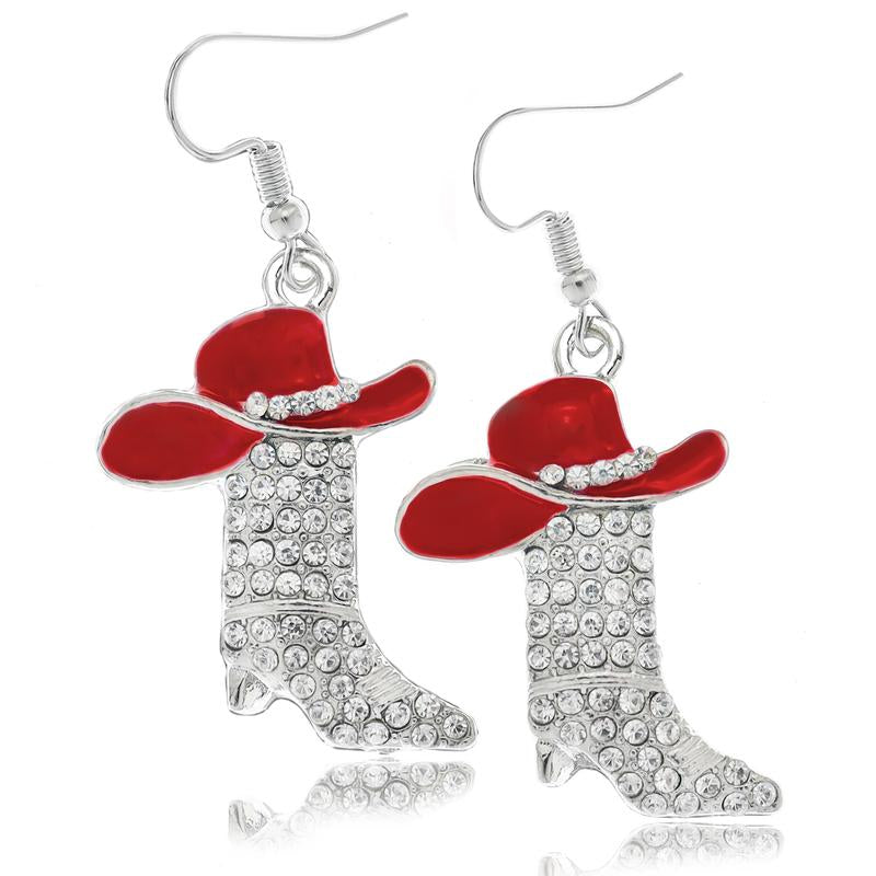 Step Up Your Spunk: Western Cowgirl Cowboy Boot Hat Earrings for the Daring Diva - Sparkle Like a Rhinestone Rebel at Halloween Parties!