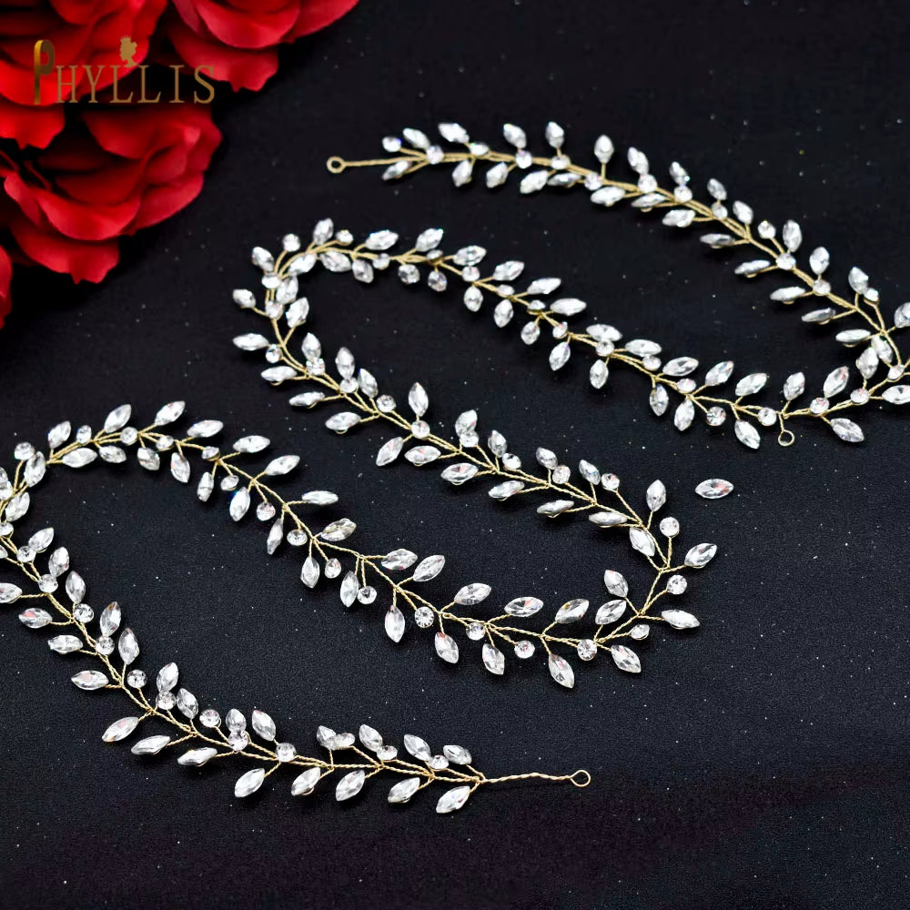 A274 Elegant Handmade Bridal Headband - Extra Long Rhinestone and Crystal Tiara for Weddings and Special Occasions