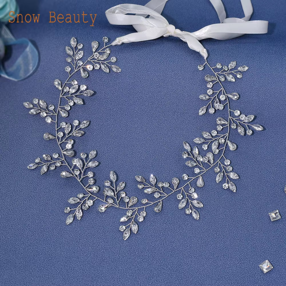 A274 Elegant Handmade Bridal Headband - Extra Long Rhinestone and Crystal Tiara for Weddings and Special Occasions