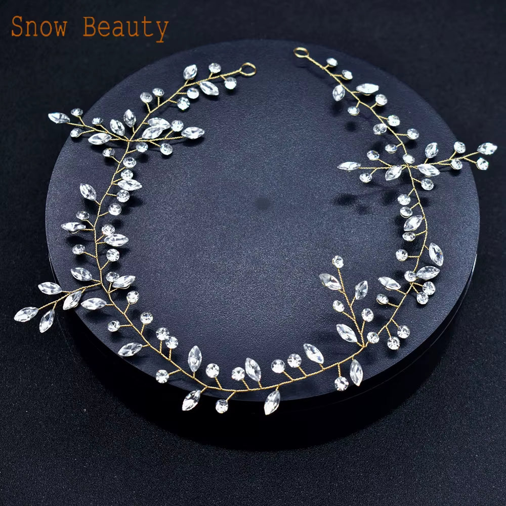 A274 Elegant Handmade Bridal Headband - Extra Long Rhinestone and Crystal Tiara for Weddings and Special Occasions