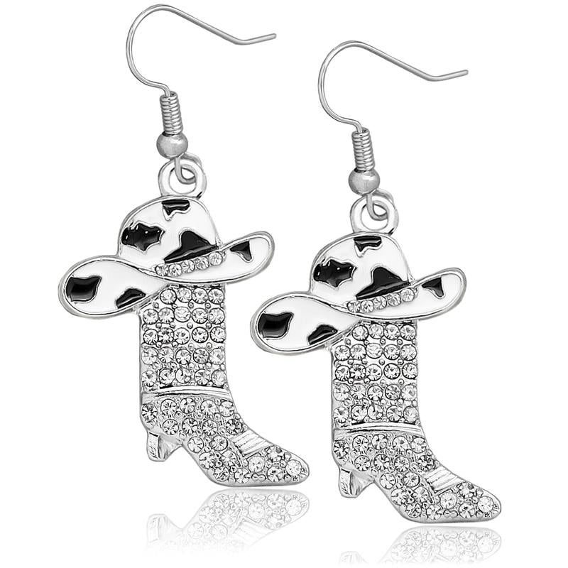 Step Up Your Spunk: Western Cowgirl Cowboy Boot Hat Earrings for the Daring Diva - Sparkle Like a Rhinestone Rebel at Halloween Parties!
