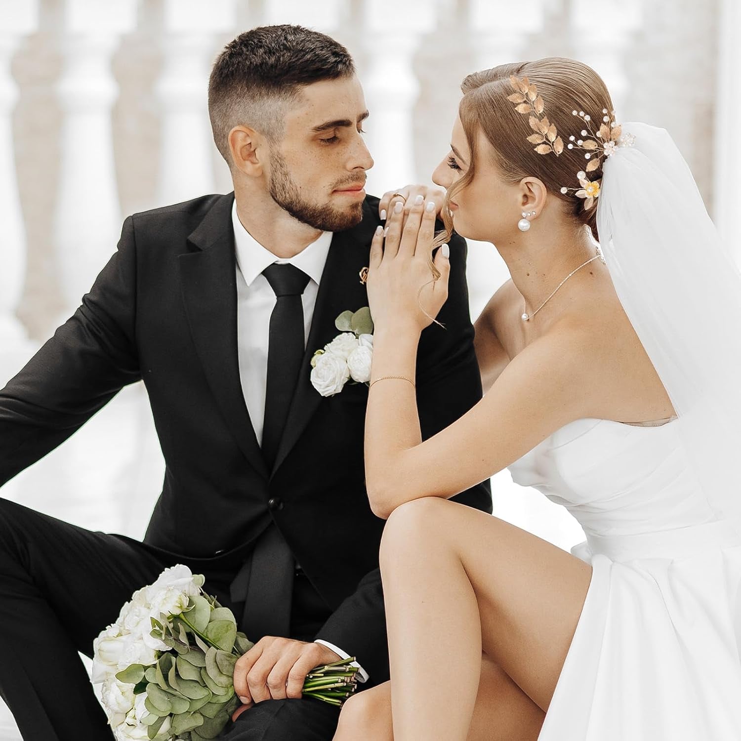 Elevate Your Elegance with Our 12-Piece Gold Leaf and Crystal Pearl Bridal Hair Pin Set - Perfect for Weddings, Proms, and Special Occasions!
