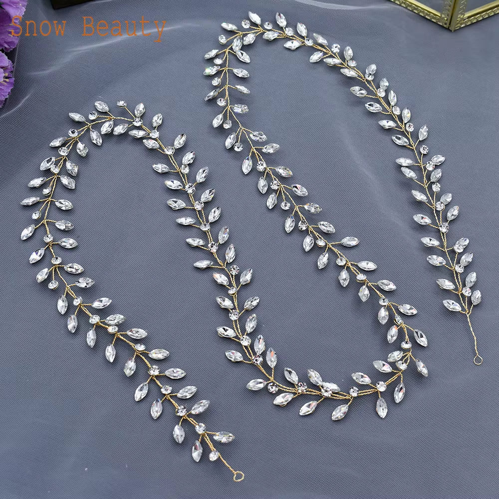 A274 Elegant Handmade Bridal Headband - Extra Long Rhinestone and Crystal Tiara for Weddings and Special Occasions