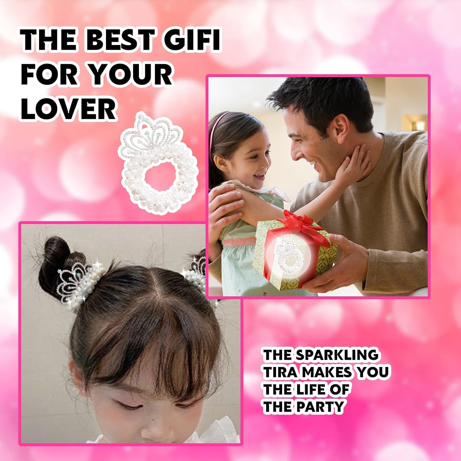 Baby Toddler Hair Ties, Pearl Beads Hair Scrunchies with Crown, Hair Ties Band Elastic Hari Bands Ponytail Holders Hair Accessories for Princess Crystal Shiny Tiaras Headbands (Cloud)