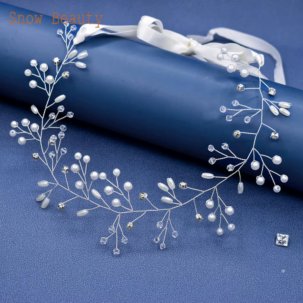 A274 Elegant Handmade Bridal Headband - Extra Long Rhinestone and Crystal Tiara for Weddings and Special Occasions