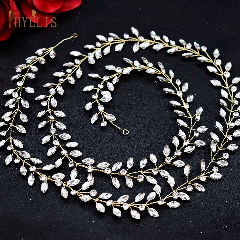 A274 Elegant Handmade Bridal Headband - Extra Long Rhinestone and Crystal Tiara for Weddings and Special Occasions