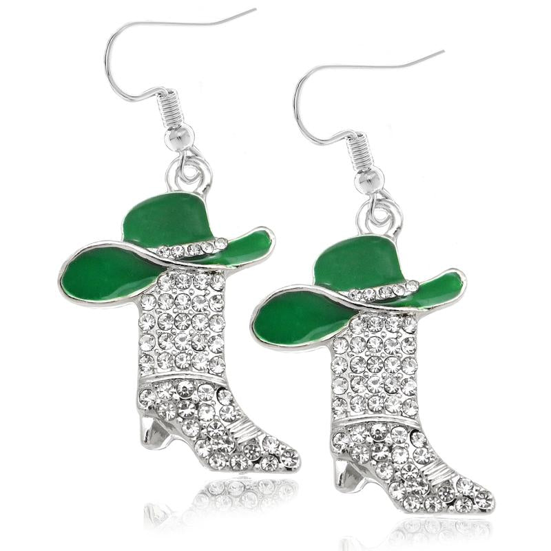 Step Up Your Spunk: Western Cowgirl Cowboy Boot Hat Earrings for the Daring Diva - Sparkle Like a Rhinestone Rebel at Halloween Parties!