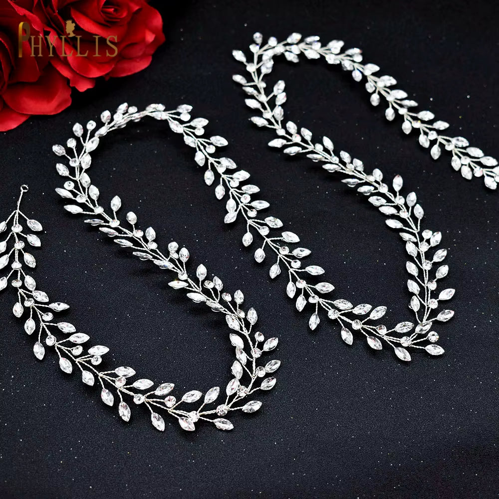 A274 Elegant Handmade Bridal Headband - Extra Long Rhinestone and Crystal Tiara for Weddings and Special Occasions