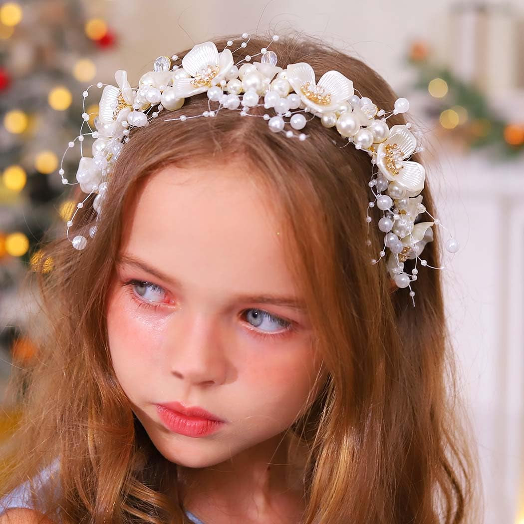 Exquisite White Pearl Floral Bridal Headband with Sparkling Rhinestones - The Perfect Hair Accessory for Weddings and Special Occasions