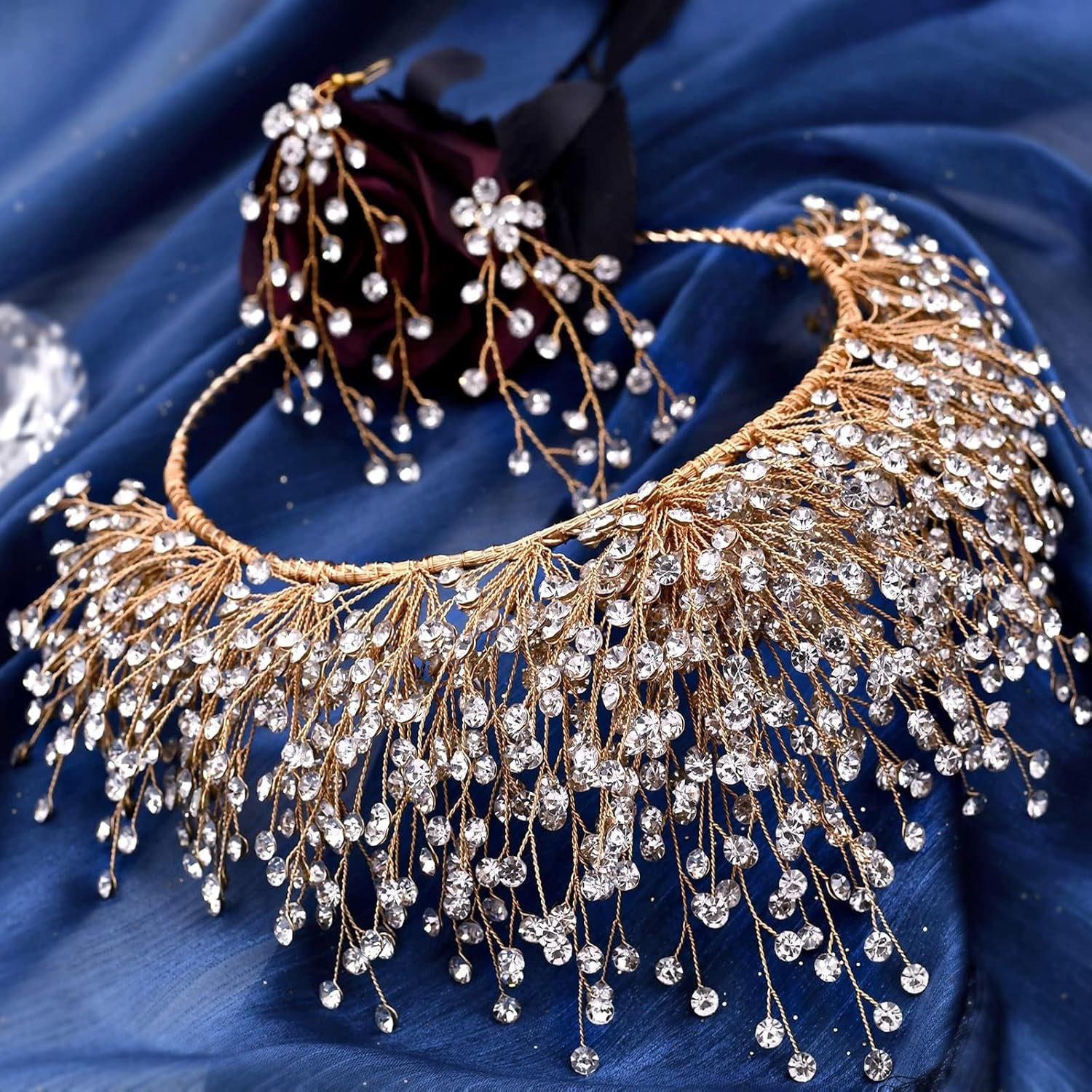 Exquisite Gold Bridal Crystal Tiara Crown Set with Necklace and Earrings - Perfect for Weddings and Special Occasions