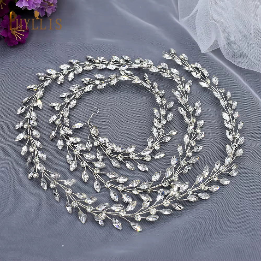 A274 Elegant Handmade Bridal Headband - Extra Long Rhinestone and Crystal Tiara for Weddings and Special Occasions