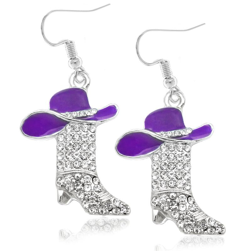 Step Up Your Spunk: Western Cowgirl Cowboy Boot Hat Earrings for the Daring Diva - Sparkle Like a Rhinestone Rebel at Halloween Parties!