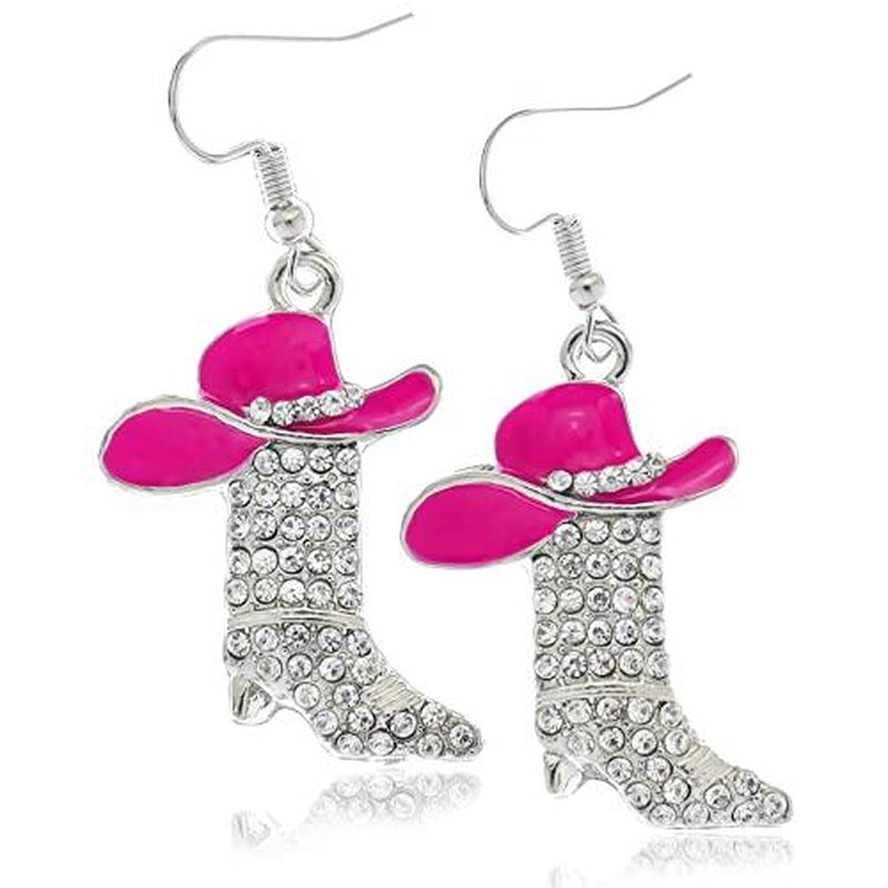 Step Up Your Spunk: Western Cowgirl Cowboy Boot Hat Earrings for the Daring Diva - Sparkle Like a Rhinestone Rebel at Halloween Parties!