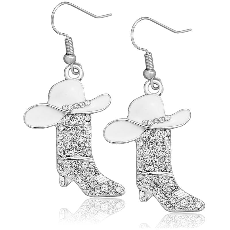 Step Up Your Spunk: Western Cowgirl Cowboy Boot Hat Earrings for the Daring Diva - Sparkle Like a Rhinestone Rebel at Halloween Parties!
