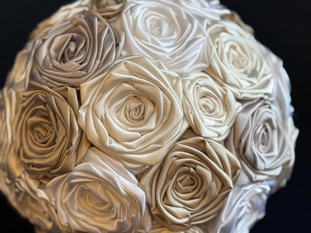 Mila's Bouquet: Elegant Ivory, White, Silver, and Champagne Bridal Bouquet for Outdoor, Beach, and Church Weddings - Handmade Satin Rose Design for Budget-Conscious Brides