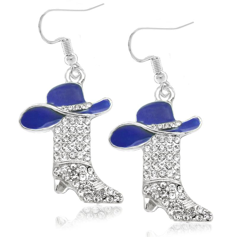 Step Up Your Spunk: Western Cowgirl Cowboy Boot Hat Earrings for the Daring Diva - Sparkle Like a Rhinestone Rebel at Halloween Parties!